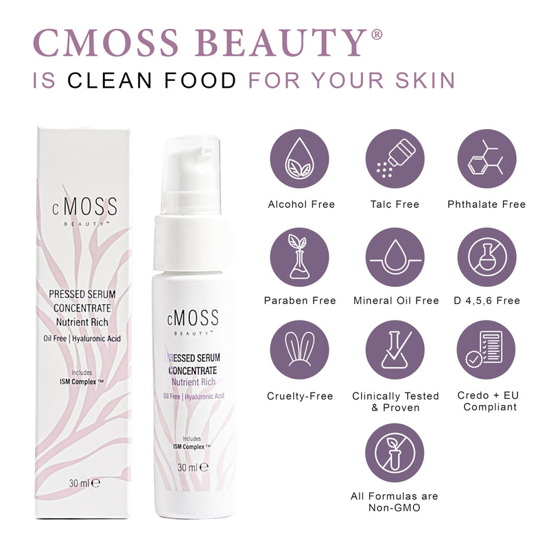 Sea Moss Infused Pressed Serum Concentrate with Hyaluronic Acid, Oil-Free, Vegetable Ceramides, and Vitamins A,C,E to Plump and Tighten Skin – Anti-Age for All Skin Types