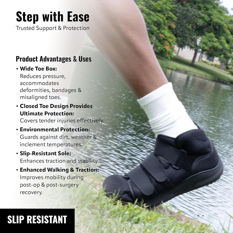 High Medical Shoe Closed Toe, Size L, Walking Boot & Foot Brace, Post Op/Orthopedic Boot for Injured Foot for Men and Women Black X-Large