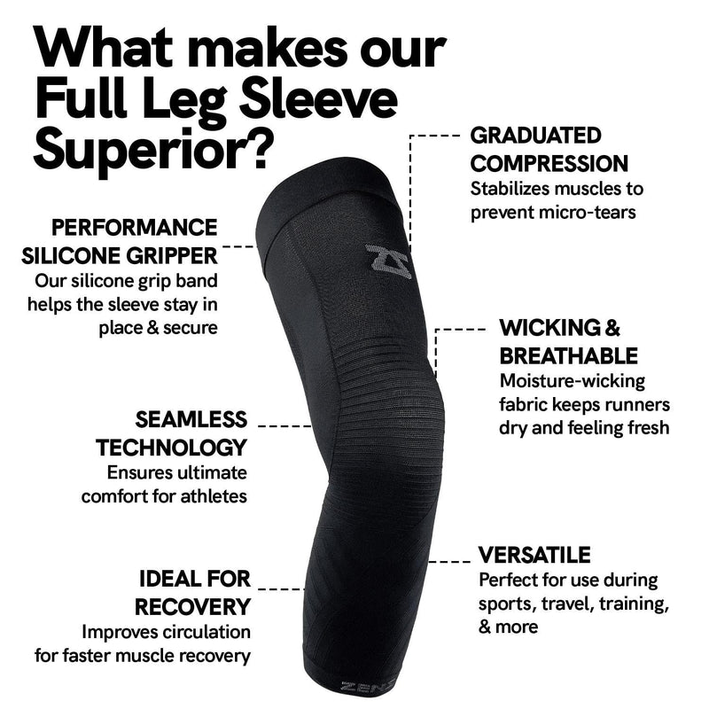 [Australia] - Zensah Full Leg Compression Sleeve - Long Length Support for Thigh, Knee, Calf for Men, Women, Running, Basketball, Football X-Large Black 1 