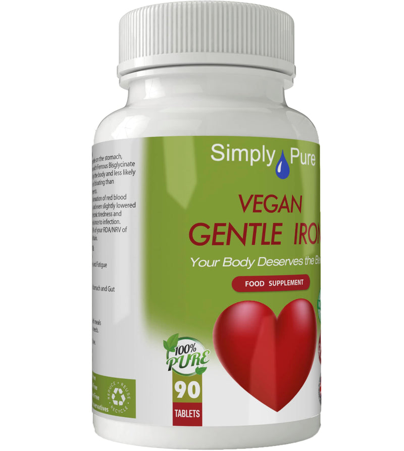 Gentle Iron | Ferrous Bisglycinate 14mg Tablets x 90 | Easily Absorbed & Gentle on the Stomach | Gluten Free | GM Free | Vegan