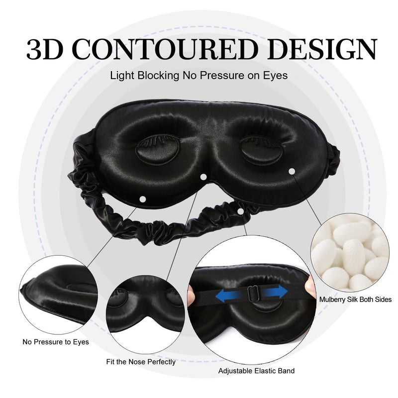 [Australia] - ZIMASILK Adjustable 22 Momme 100% Pure Mulberry Silk Sleep Mask, 3D Contoured Cup Eye Mask for Sleeping, Super Soft Breathable Blindfold, Perfect Blocks Light for Sleeping (Black) Black-adjustable 