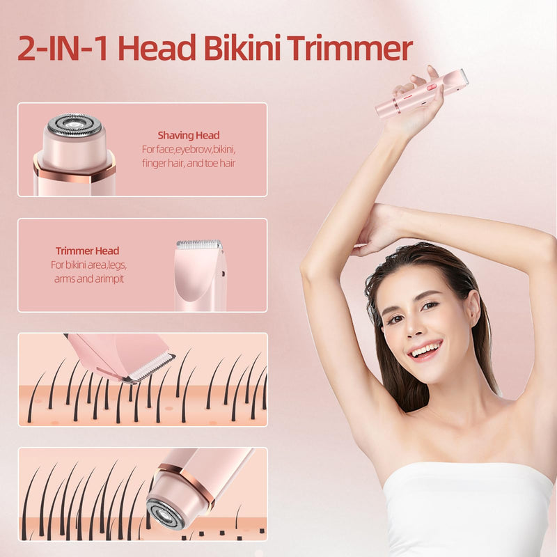[Australia] - Electric Bikini Trimmer for Women, Women's Body Shaver for Private Area, 2 in 1 Electric Lady Shaver for Women Bikini Facial Face Leg Armpit Pink 