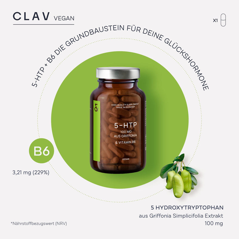 5HTP 100mg Plus Vitamin B6 Complex - 5 HTP Extra Strength from Griffonia Seed Extract - Mood, Sleep, Stress Support - 4 Months Supply - 120 Nootropic Capsules - Vegan - GMO-Free - Made in Germany