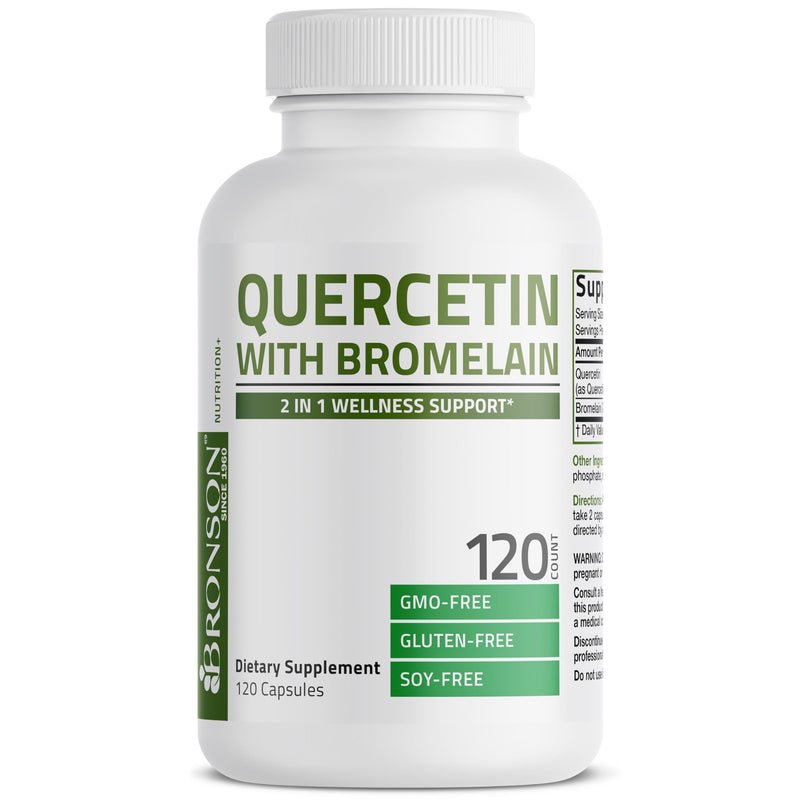 Bronson Quercetin with Bromelain 2-in-1 Wellness Support, 120 Capsules | Antioxidant & Immune Support, Non-GMO, Gluten-Free & Soy-Free 120 Count (Pack of 1)