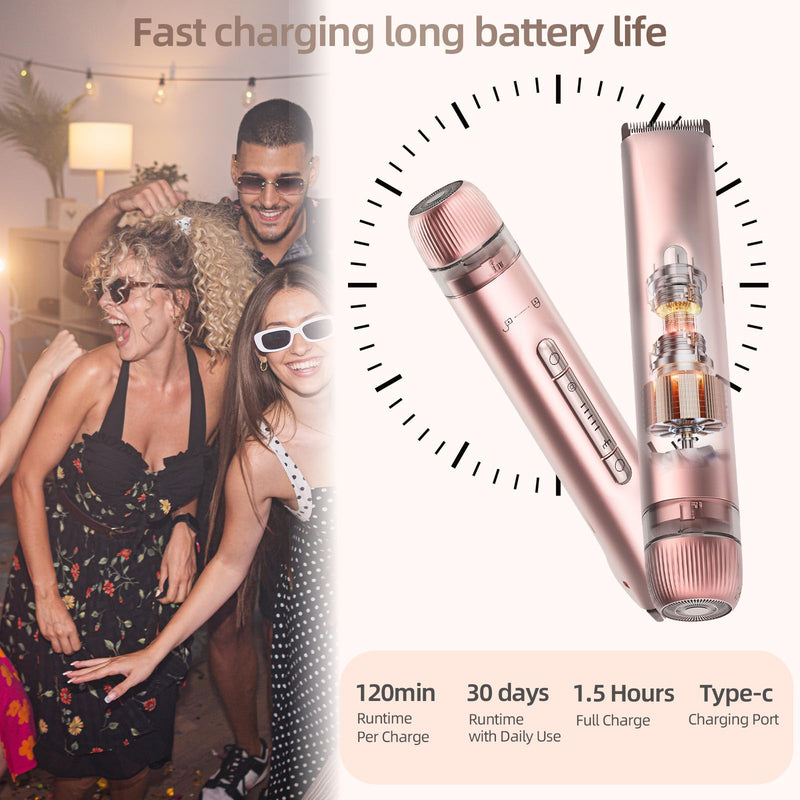 [Australia] - 2 in 1 Women Electric Shaver, Bikini Trimmer for Women Dual Head Wet & Dry Use IPX7 Waterproof, Body Hair Trimmer and Facial Hair Remover for Bikini Underarm Leg Arm Body Face (Rose Gold) Rose Gold 