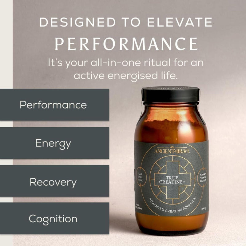 Ancient + Brave True Creatine+ - 180g - Premium Creatine Monohydrate Powder - 100% Micronised - High Performance, Strength Building - Muscle Recovery, Cognitive Function & Wellness 180g Jar