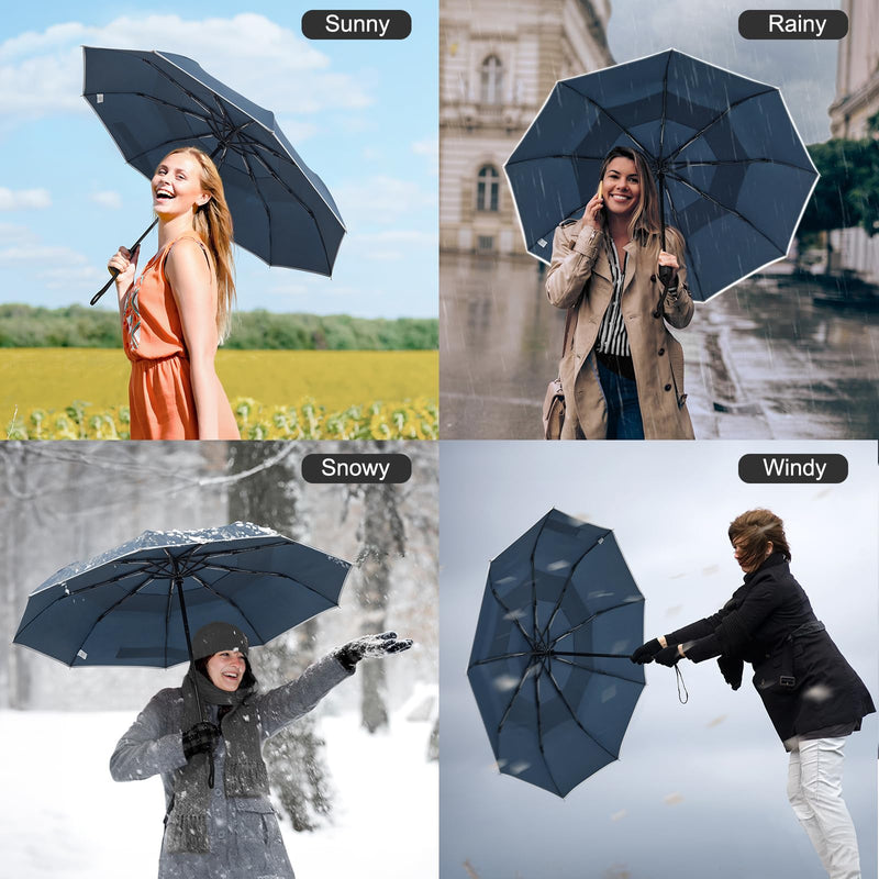 G4Free Windproof Portable Travel Umbrella for Rain & Sun, Strongest Fiberglass Frame, Eco Double Canopy with Reflective Strip, Auto Open Close Folding Umbrella For Car, Backpack, Purse