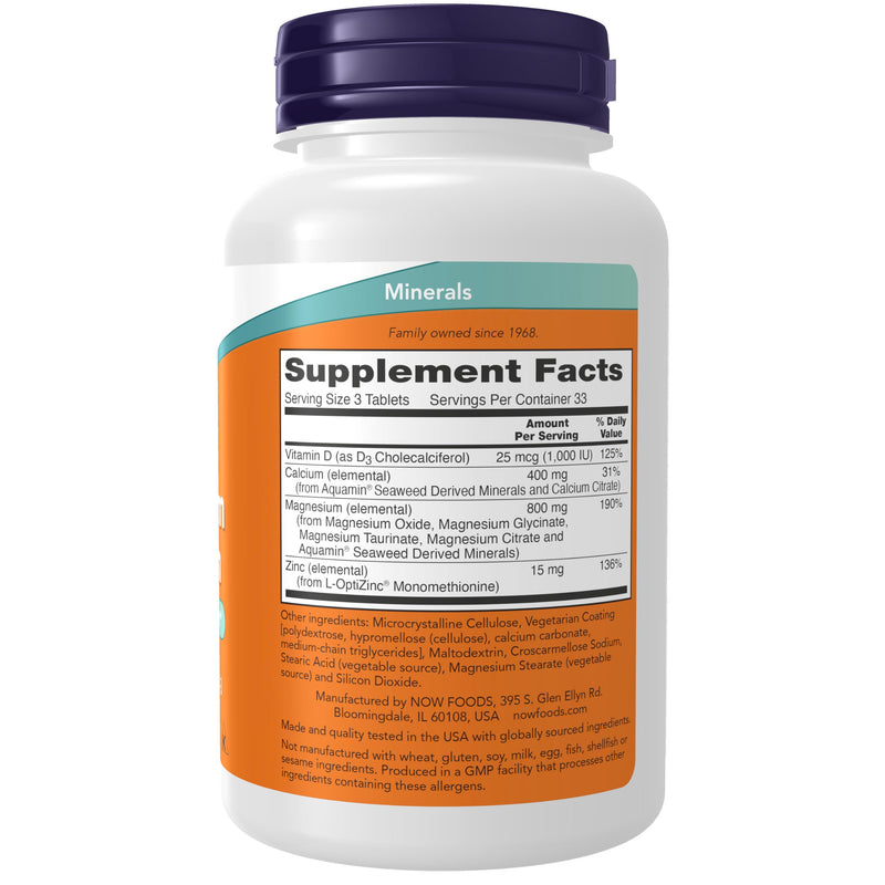 NOW Supplements, Magnesium & Calcium, With Zinc and Vitamin D-3, Nerve and Bone Support*, 100 Tablets 100 Count (Pack of 1)