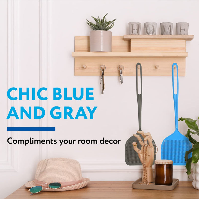 [Australia] - IMPRESA [4 Pack] Extra Large Spiky Fly Swatter for Indoors & Outdoors - Blue & Grey Plastic - Spiked Fly Swatters Multi Pack for Easy Bug Disposal - Bulk Pack - 5'' Smashing Surface 