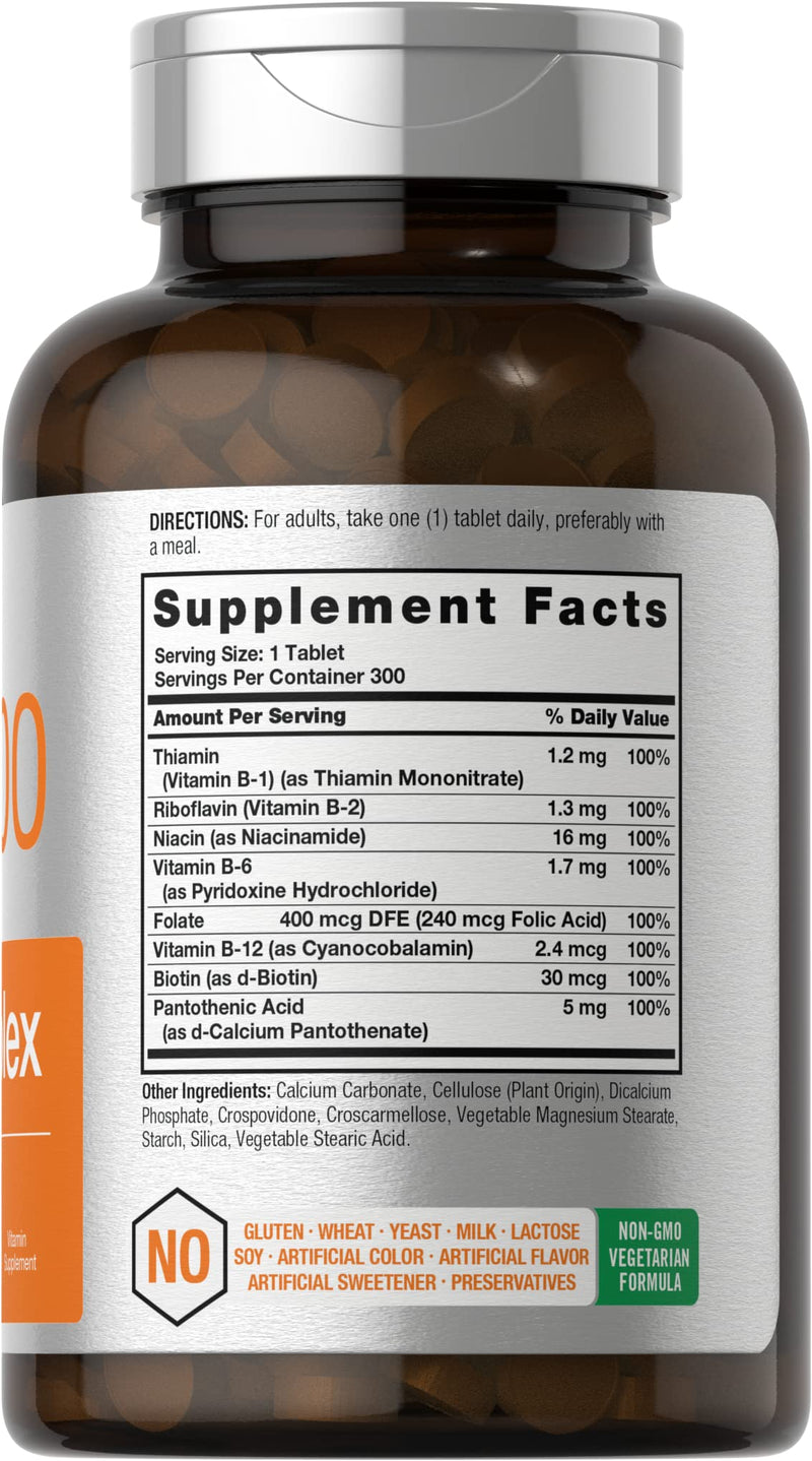 Horbäach Vitamin B-100 Complex | 100% of Daily Value | 300 Tablets | Vegetarian, Non-GMO, and Gluten Free Supplement