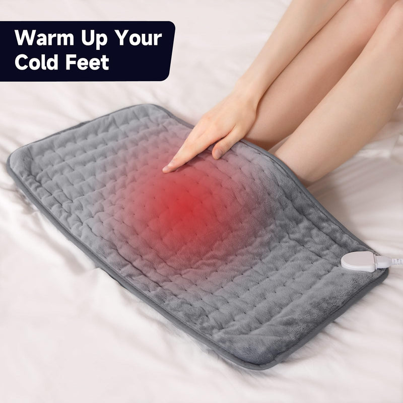 [Australia] - Heating Pad for Back & Period Cramps, Portable Heating Pad for Neck and Shoulders and Back with Auto Shut Off Large, Machine Washable, Christmas Gifts for Women, Men Gray 12x24 Inch 