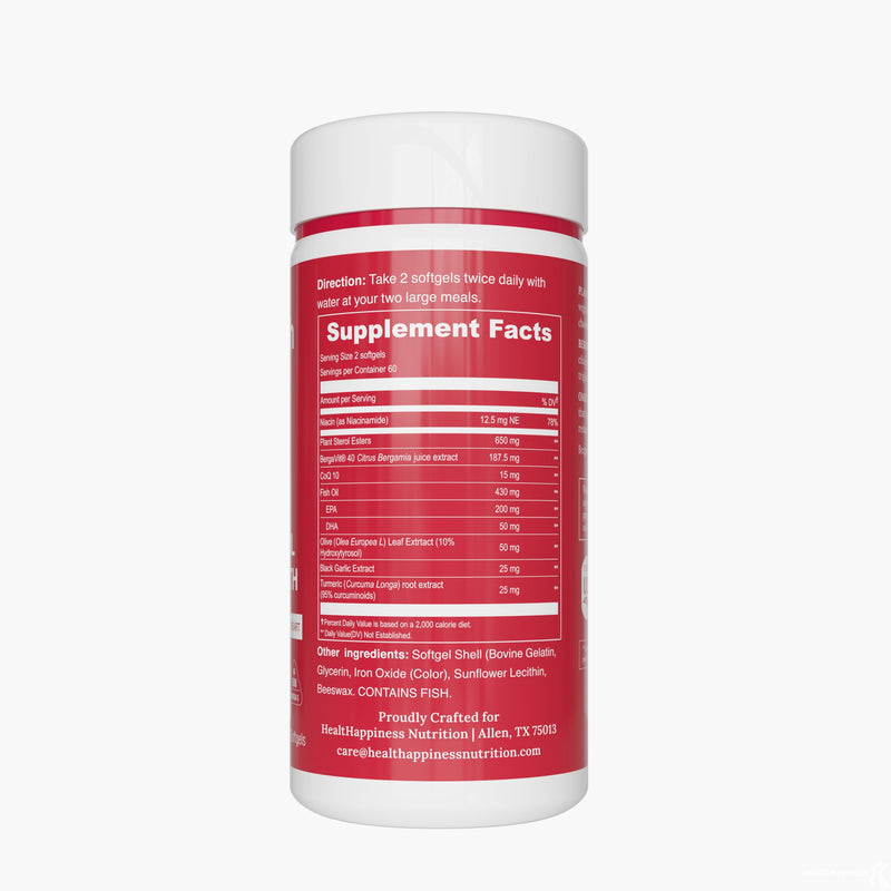 [Australia] - UpNourish Plant Sterols Citrus Bergamot Supplement with CoQ10, Omega 3, Olive Leaf, Turmeric Curcumin, Black Garlic and Niacin - 120 Softgels 