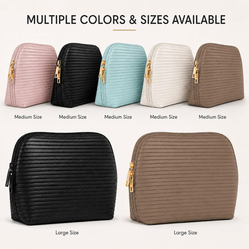 Waterproof Fold-Down Travel Makeup Bag for Women, Cosmetic Organizer with Multi-pocket, Stand Toiletry Bag (Premium Version, Taupe Brown, Medium)