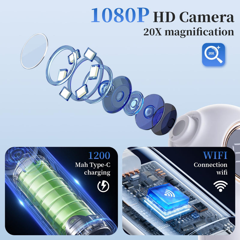 Blackhead Extractor with Camera, Black Head Remover for Face,Pore Extractor for Black Head and Acen, Blackhead Remover Tools with USB Rechargeable, Blackhead Remover Vacuum (White) White