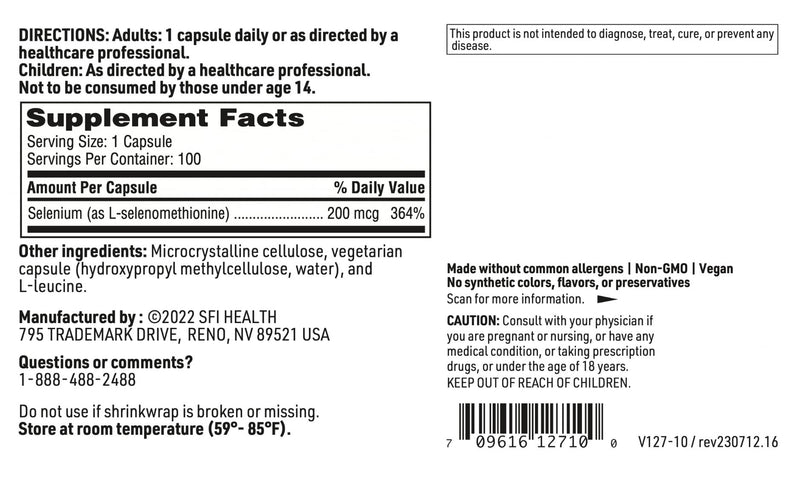 [Australia] - Klaire Labs Seleno Met - 200mcg Selenium as Hypoallergenic Selenomethionine, Bioavailable Antioxidant Support with No Yeast, Dairy & Gluten-Free (100 Capsules) 