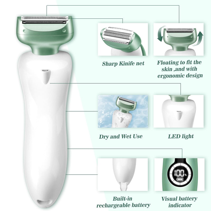 Electric Razor for Women Electric Shaver for Legs Bikini Trimmer for Women Underarm Public Hairs Rechargeable Womens Shaver with Detachable Head Wet Dry Use Painless Cordless