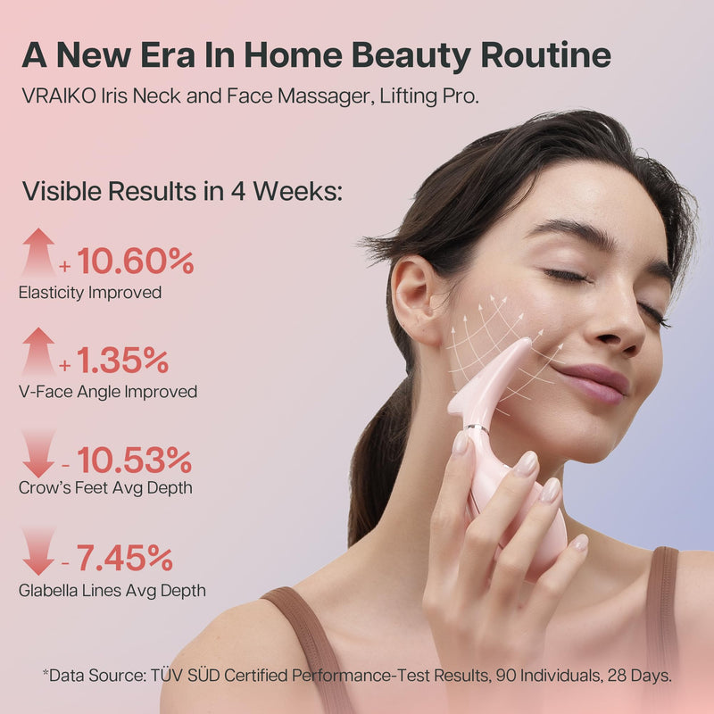 [Australia] - VRAIKO Iris Neck Face Massager, Pro Face Sculpting Tool with Charging Base, All-in-1 Facial Device for Enhanced Absorption, Radiance, Contouring, Elasticity, Home Facial Spa (Pink) Pink 