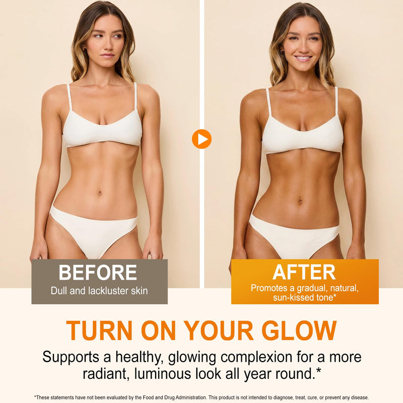 Tanning Gummies with Astaxanthin - Advanced Formula with L-Tyrosine, Beta-Carotene & Vitamins for a Sun-Kissed Glow*- Vegan, Watermelon Flavour, Sugar-Free - 60 Gummies (1-2 Month Supply)