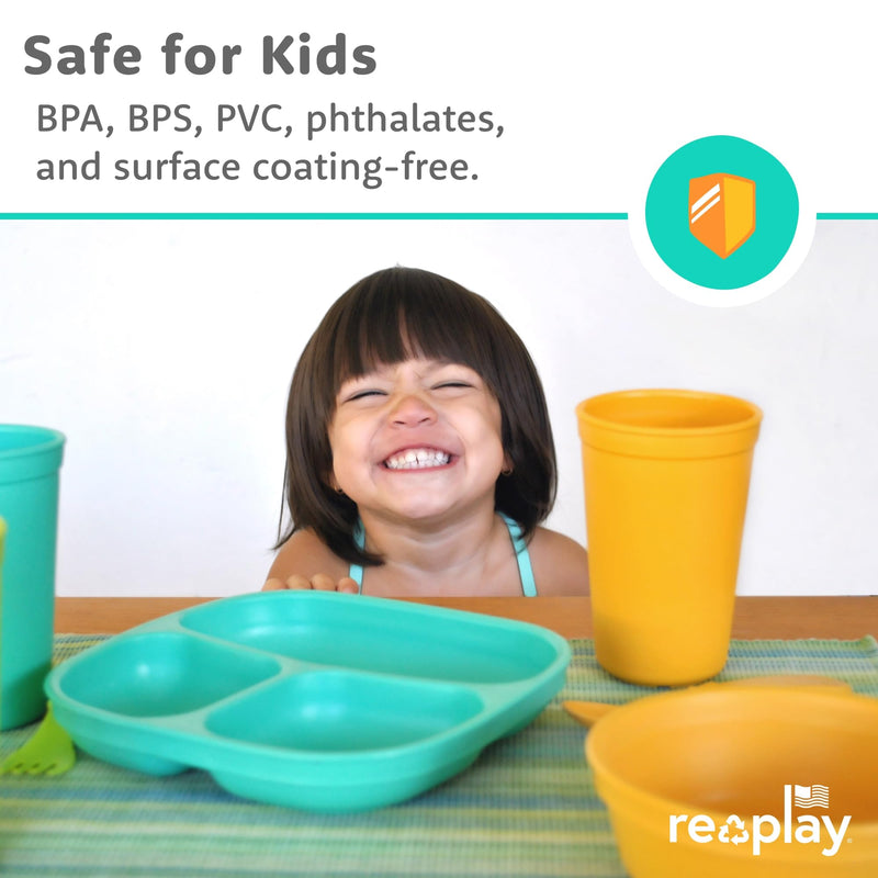 [Australia] - Re-Play Toddler Plates with Dividers - Deep-Walled 3 Compartments Divided Plates for Kids - Dishwasher & Microwave Safe - Made in USA - Set of 3-7.37" x 7.37" x 1.25" - A True Blue Without Lid 