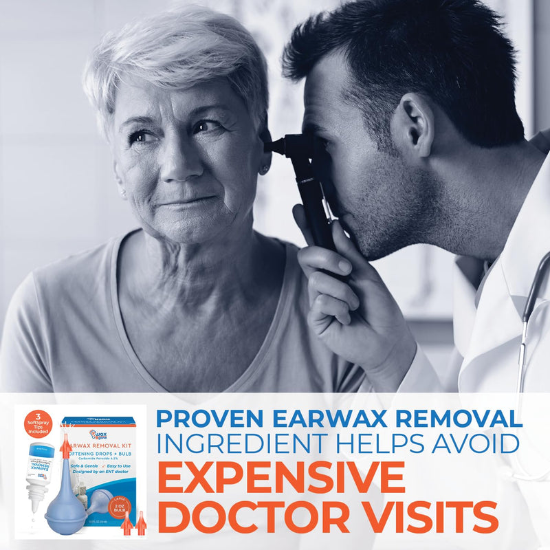 [Australia] - WaxBgone Earwax Removal Kit with Drops, Large 2-oz Ear Bulb Syringe & 3 SoftSpray Tips - Safe & Effective Ear Cleaning Kit - Wax Softening Formula Dissolves Earwax with Gentle Foaming Action - 0.5 Oz 3 Tips 