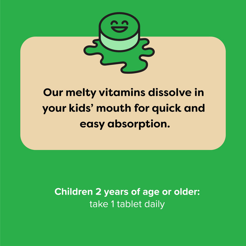 [Australia] - Renzo's Dynamite Vitamin D3 - Dissolving Kids Vitamin D3-60 Sugar-Free Melty Tabs, Lil’ Green Apple Flavored 