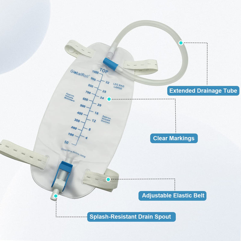 [Australia] - Leg Urinary Drainage Bag, Urine Leg Bag with 1000 mL Volume, 2 Adjustable Elastic Bands, Professional Urinary Bag for Home and Hospitals Health Aids, 5 Pack 