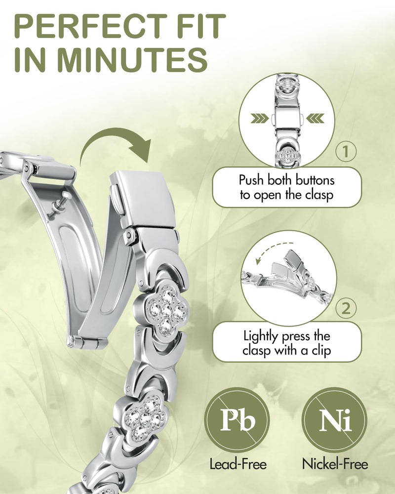 [Australia] - Feraco Magnetic Bracelets for Women with 3800 Gauss Effective Magnets, Stainless Steel Bracelet with Sparkling Zirconia, Infinite Symbol Silver Clover 