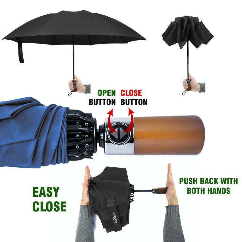 NEW 2 PCS Umbrellas for Rain Auto Open and Close Folding Umbrella Windproof Sturdy Unbreakable Umbrellas with Wooden Handle for Women Men - Bundle