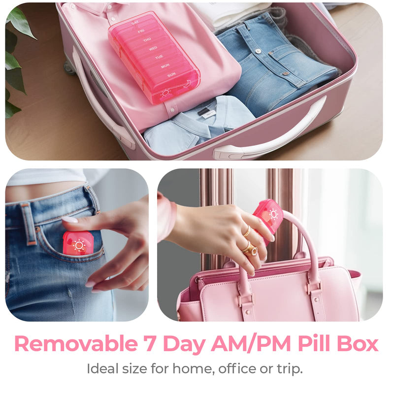 [Australia] - AUVON XL Weekly Pill Organizer 2 Times a Day, AM PM Pill Box 7 Day with One-Side Large Opening Design for Easy Filling, Portable Travel Pill Case for Medication, Vitamins, Fish Oils, Supplements A-pink 