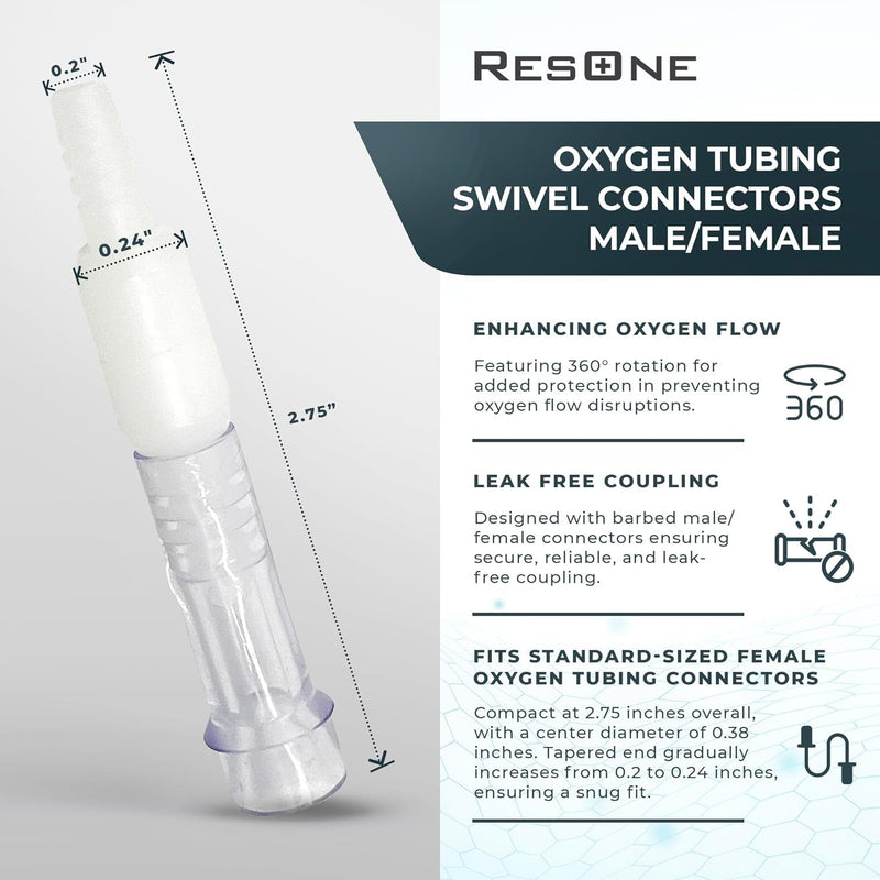 [Australia] - Oxygen Tubing Swivel Connectors 5-Pack, Cannula, Hose, Tube Connectors, Oxygen Line Splitter, Concentrator Supplies, 360-Degree Rotation, Medical, Home, Marine Use, Standard Size - Male/Female 5pk 