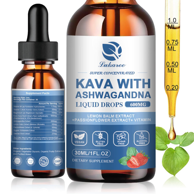 Kava Kava Root Extract Supplement - Calming High Concentration Kava Extract with Ashwagandha for Relaxation,Liver,Cognitive Support & Immune System - Plant Based, Alcohol-Free