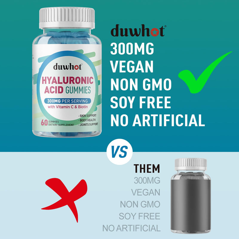 [Australia] - Hyaluronic Acid Gummies, Hyaluronic Acid Supplements for joints, Glowing Skin & Eyes, Hyaluronic Acid with Vitamin C & Biotin 5000mcg for Collagen Production, 60 Chews 1 