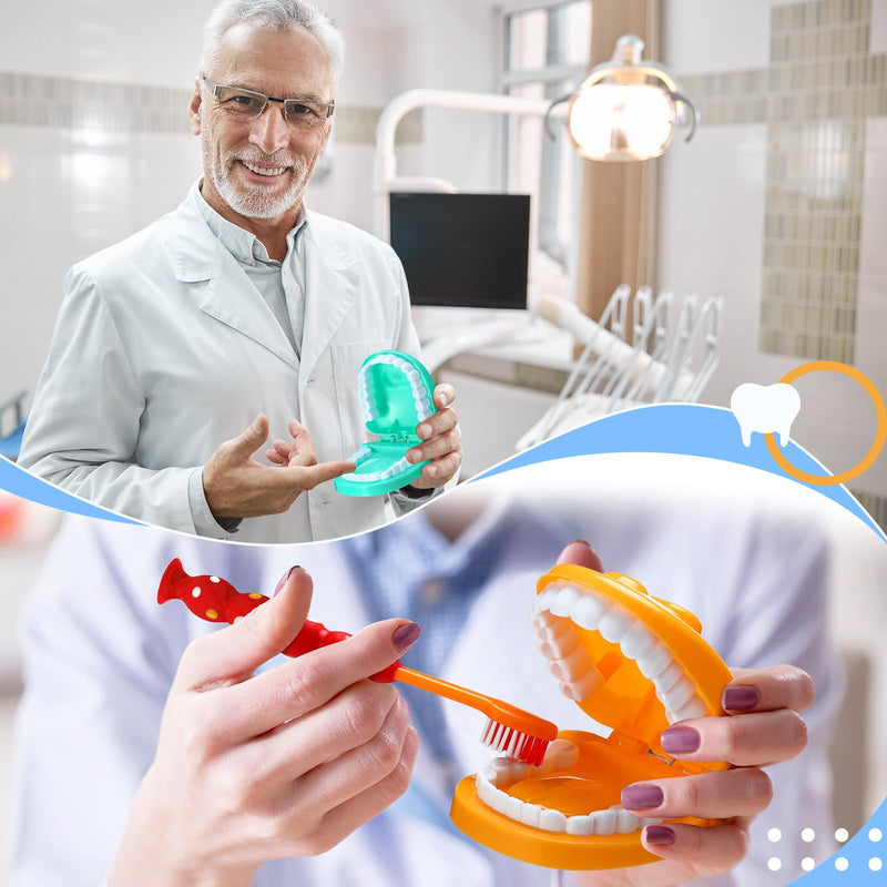 Skylety 2 Set Dentist Kit for Kids Dentist Play Set Dental Teeth Model with Toothbrush Child Dental Educational Card Standard Size Fake Brace Demonstration Teaching for Children Student (Cute Style) Cute Style