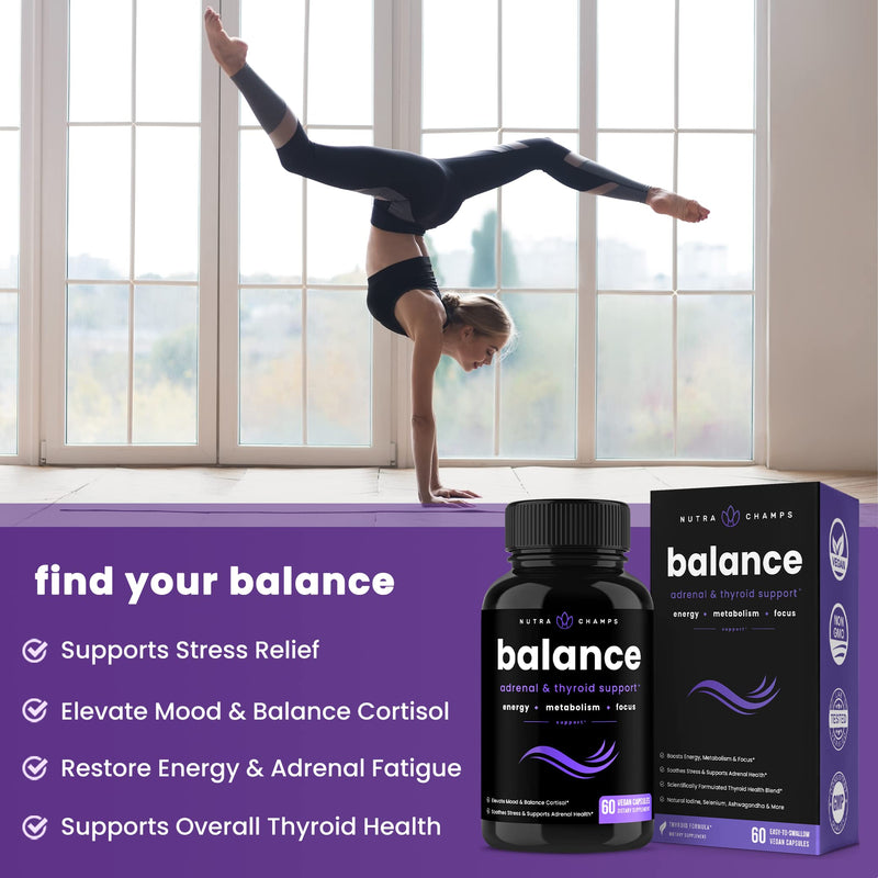 [Australia] - NutraChamps Thyroid Support & Adrenal Support Supplement 2-in-1 Formula with Iodine & Ashwagandha for Energy, Metabolism, Focus, Adrenal Fatigue & Stress Relief, Cortisol Balance for Women & Men 