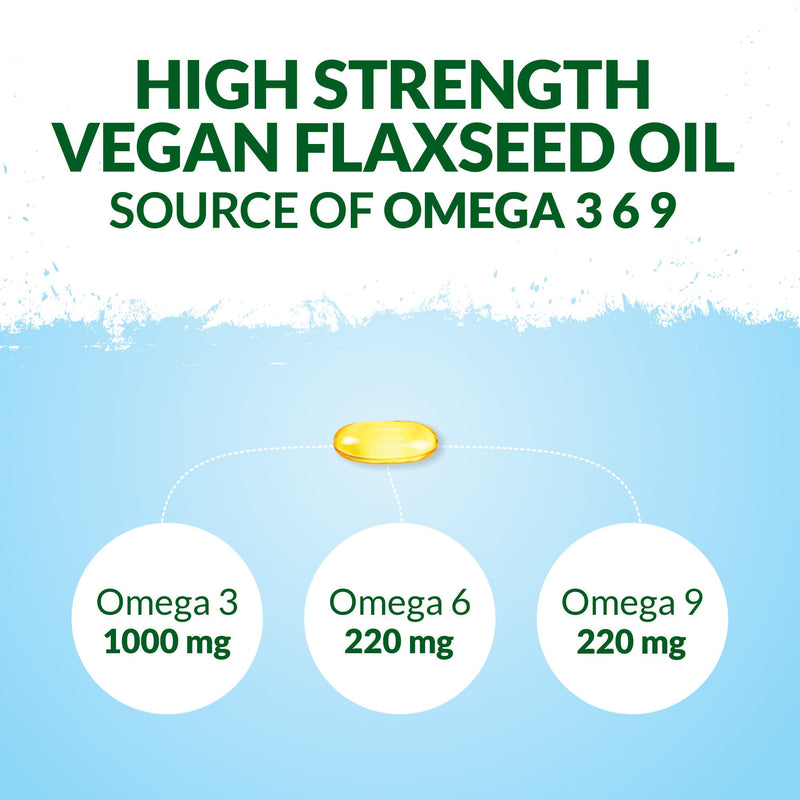 Nu U Nutrition - Flaxseed Oil Capsules 2000mg - 180 Vegan Softgels - Rich Source of Vegan Omega 3 6 9 - Cold Pressed - 3 Month Supply - Made in the UK
