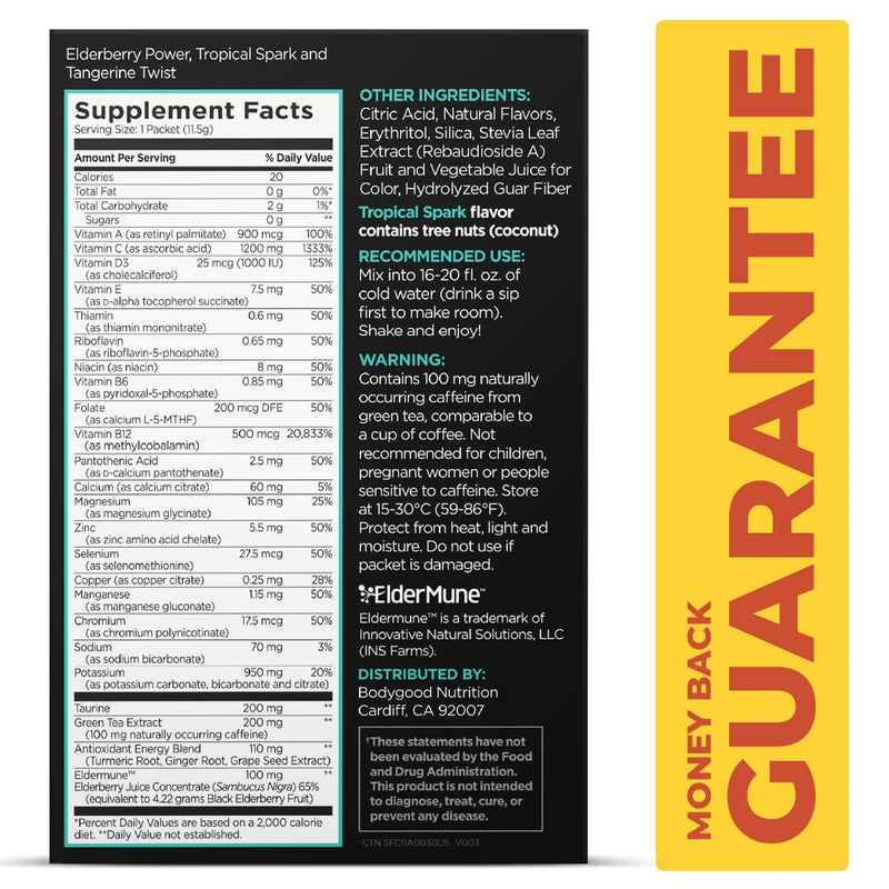 Pureboost Sugar-Free Immune Clean Energy Booster Drink Mix, Combo Pack 30ct | Tangerine,Tropical & Elderberry. With 1,200mg Vitamin C, Vitamins A + D, Zinc, Antioxidants & Elderberry for Immune Support 30 Count