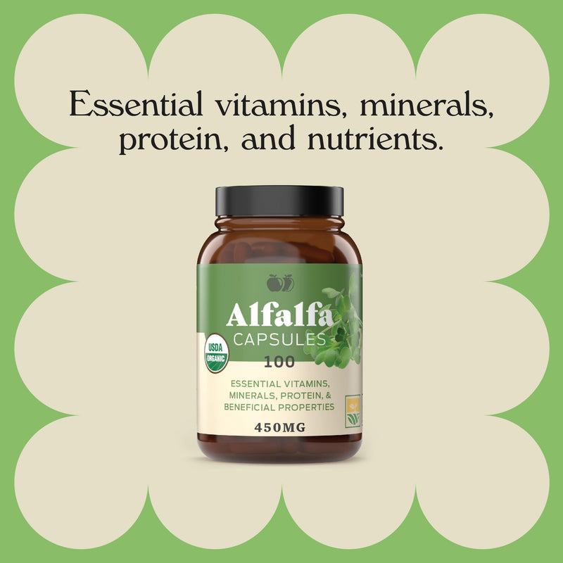 [Australia] - Complete Natural Products Pure Alfalfa Leaf (Medicago Sativa) - 100 Capsules - 630mg of Pure Dried Organic Alfalfa Leaf Powder in Veggie Capsules 