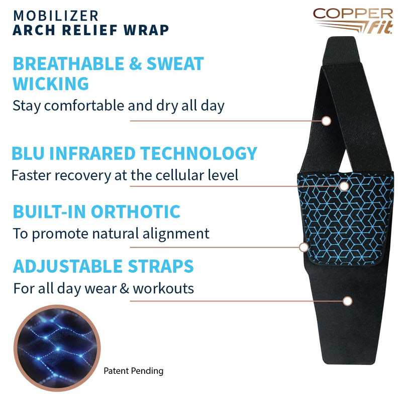 [Australia] - Copper Fit Mobilizer Arch Flex Wrap – Adjustable Compression – Advanced Relief & Recovery from Foot Pain, Plantar Fasciitis, Heel Spurs, Swelling & Inflammation – One Size Fits Most - Foot Support for Men & Women 