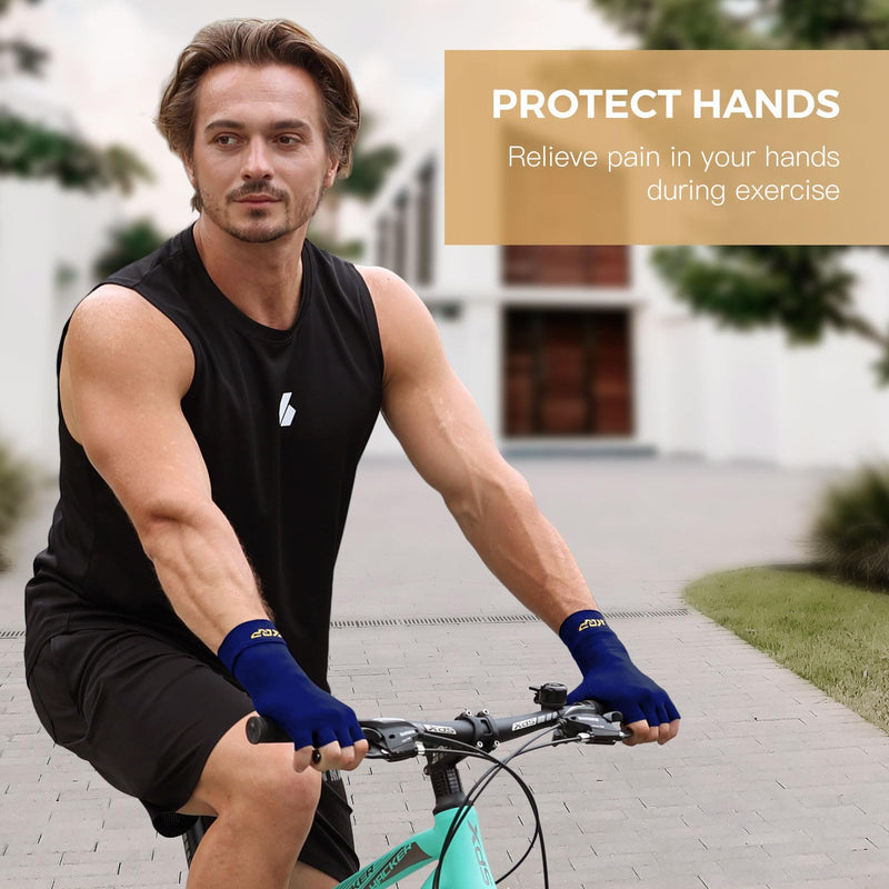 Compression Gloves For Pain Relief,2 Pairs，Copper Infused Arthritis Gloves… Medium 2pairs-half Blue