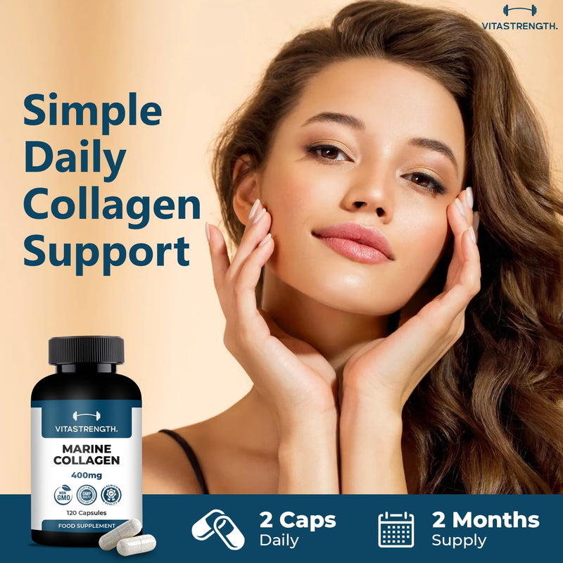 High Strength Marine Collagen Complex 400mg | Glucosamine, MSM, Chondroitin & Vitamin C | 120 Capsules (60 Day Supply) | Made in UK