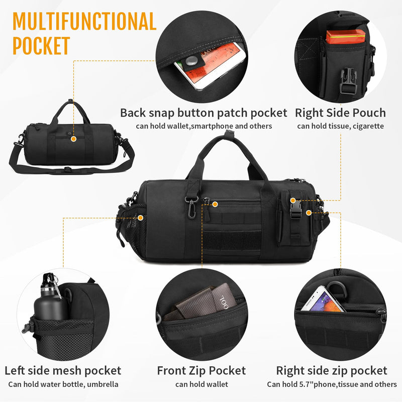 Huntvp Small Tactical Duffle Bag MOLLE Handbag Gear Military Travel Carry On Shoulder Bag Small Valise Black-1