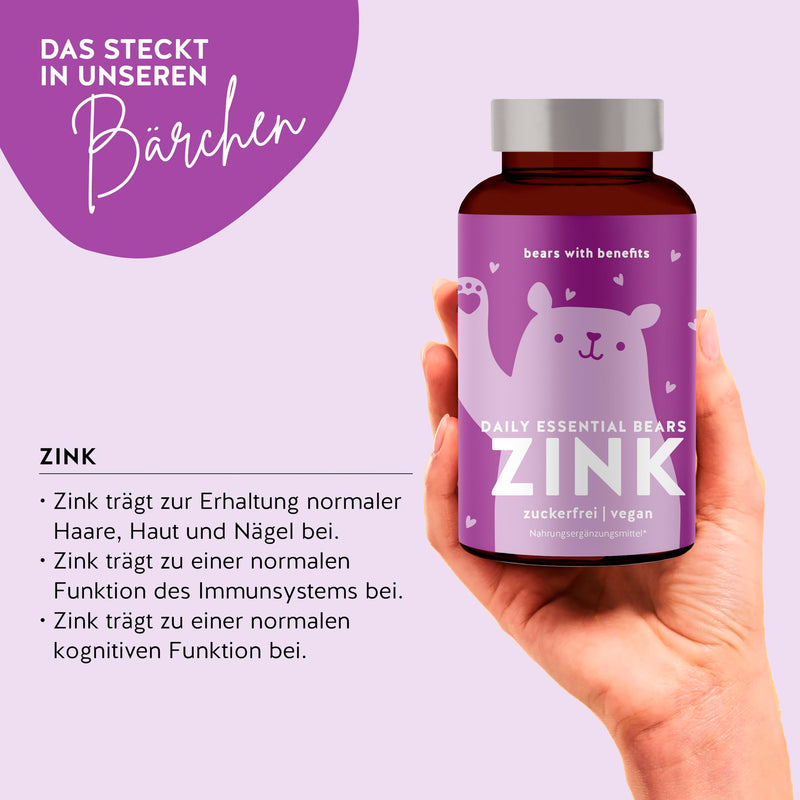 [Australia] - Zinc gummy bears - for skin, hair and immune system - with 15 mg zinc citrate per daily dose - 45 pieces - vegan - sugar-free - Bears with Benefits 