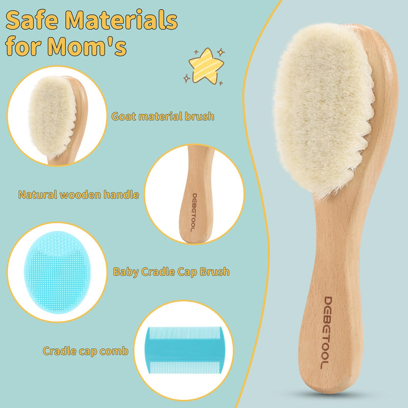 [Australia] - Cradle Cap Brush and Comb Set with Baby Hair Brush - 3-Piece Wooden Baby Brush Kit for Newborns and Infants 