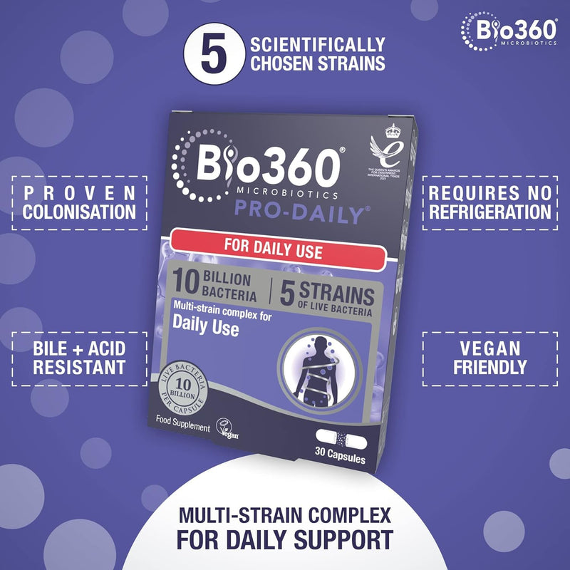 Natures Aid Bio360 Pro-Daily (10 Billion Bacteria) 30 Capsules (Pack of 5)