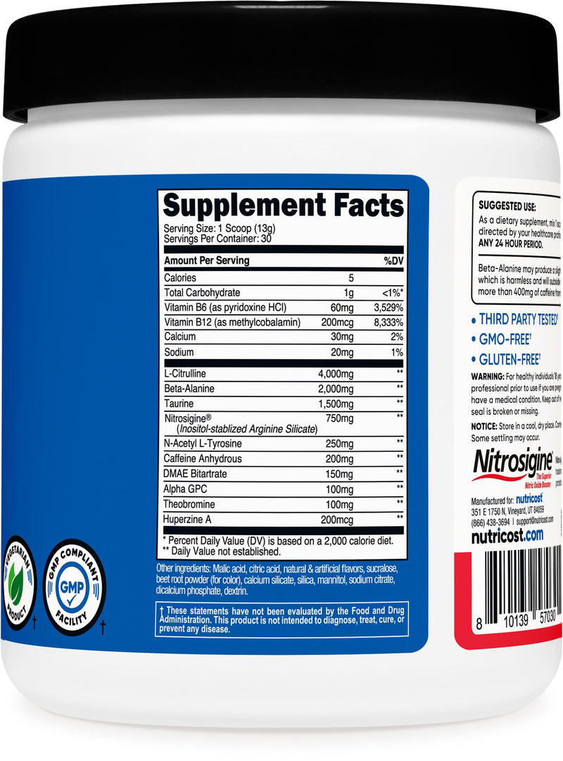 [Australia] - Nutricost Pre-Workout Complex Powder (30 Servings, Fruit Punch) - with Beta-Alanine, Taurine & Amino Acids 13 Ounce (Pack of 1) 