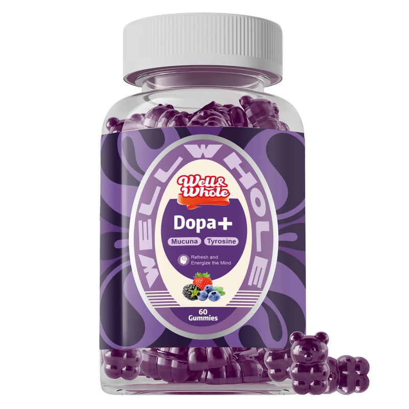 [Australia] - Well&Whole Dopamine Gummies - Mucuna Pruriens Supplements Gummies 500mg with L-Tyrosine 200mg & Ashwagandh, Mood & Focus Support, Berry Flavor, Non-GMO, Gluten-Free, 60cts 
