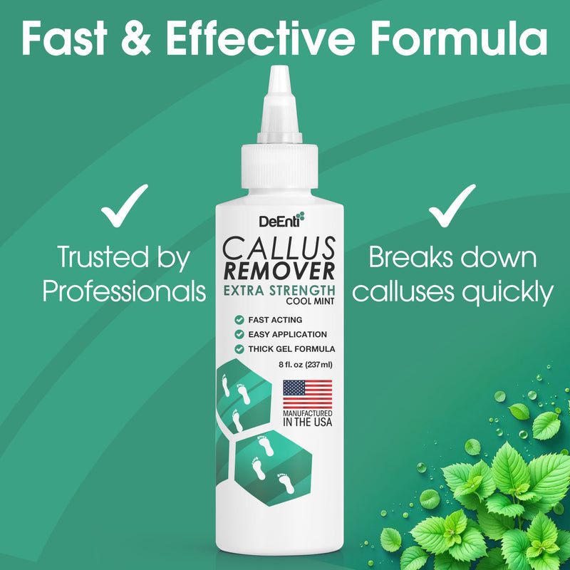 [Australia] - DeEnti Callus Remover for Feet, Extra Strength Foot Callus Remover Gel, 8oz Salon Grade Home Pedicure Supplies for Dry Skin, Cracked Heel, Professional Strength Foot Care, Cool Mint 