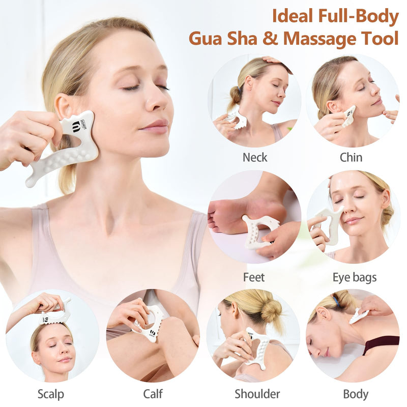 [Australia] - 6-in-1 Ceramic Body Gua Sha Facial Tools | Lymphatic Drainage Tool, Face Sculpting Tool & Acupressure Tool | Body Guasha | Trigger Point Massage Tool for Fascia Massage and Cellulite 