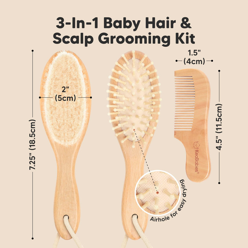 [Australia] - Baby Hair Brush and Comb Set for Newborn - Wooden Baby Hair Brush Set with Soft Goat Bristle, Baby Brush Set for Newborns Baby Brush and Comb Set Girl, Boy, Toddler Cradle Cap Brush (Oval, Walnut) Oval 
