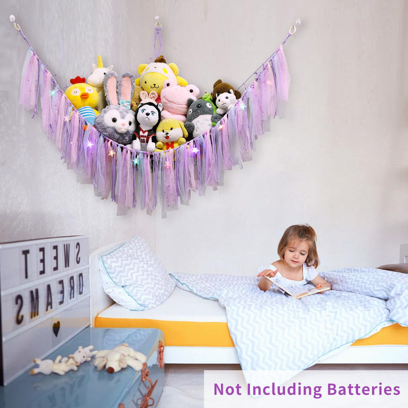 [Australia] - Stuffed Animals Net or Hammock with LED Light, 59 inch Toy Hammock Net for Stuffed Animals Corner Hanging Stuffed Animal Storage Stuffed Animal Holder for Nursery Kids Bedroom (Purple)… Purple 